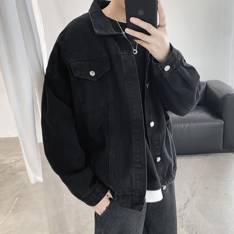 Áo Khoác Jean Nam TM166 ĐEN TRƠN Basic Form Rộng - Áo Khoác Bò Nam Phong Cách Thời Trang - TOMMY JEAN 07