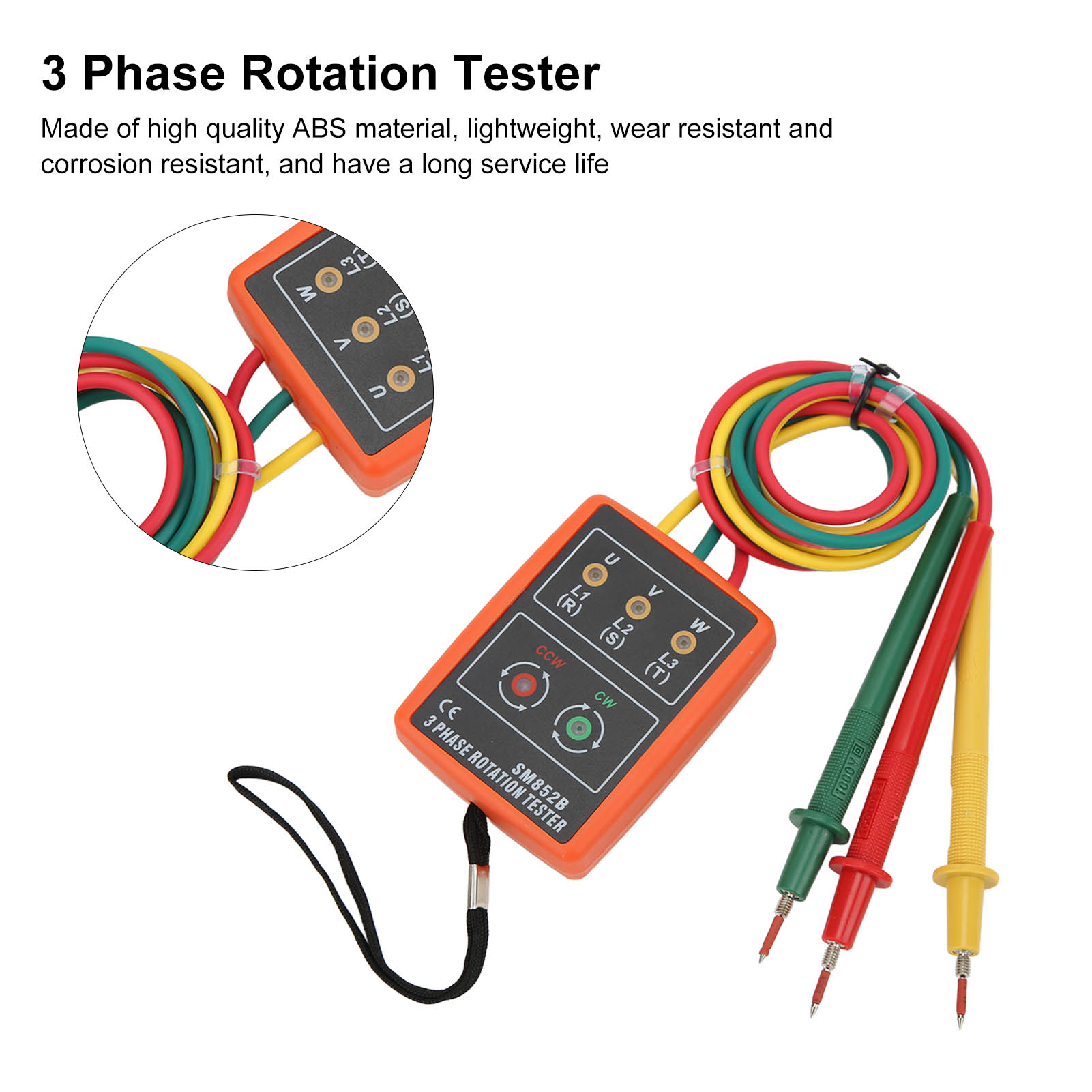 3 Phase Rotation Tester Meter for Electricity Testing Tool AC 60~600V 20Hz~400Hz