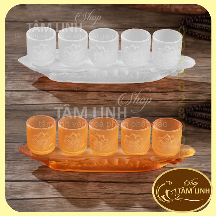Án Năm Ly Nước Thờ Cúng Lưu Ly Trắng