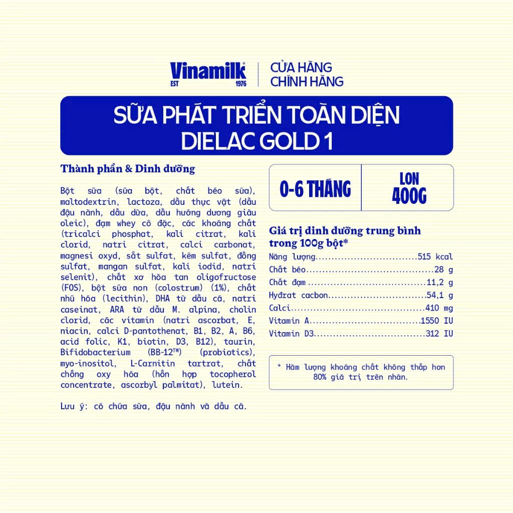 (Mẫu Mới Có Tích Điểm) Sữa Bột Vinamilk Dielac Gold 1 400g.