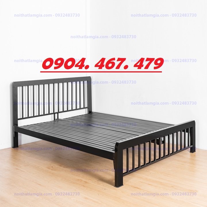 Giường sắt hộp vuông 4x8 1m6x2m - màu đen trắng sơn tĩnh điện