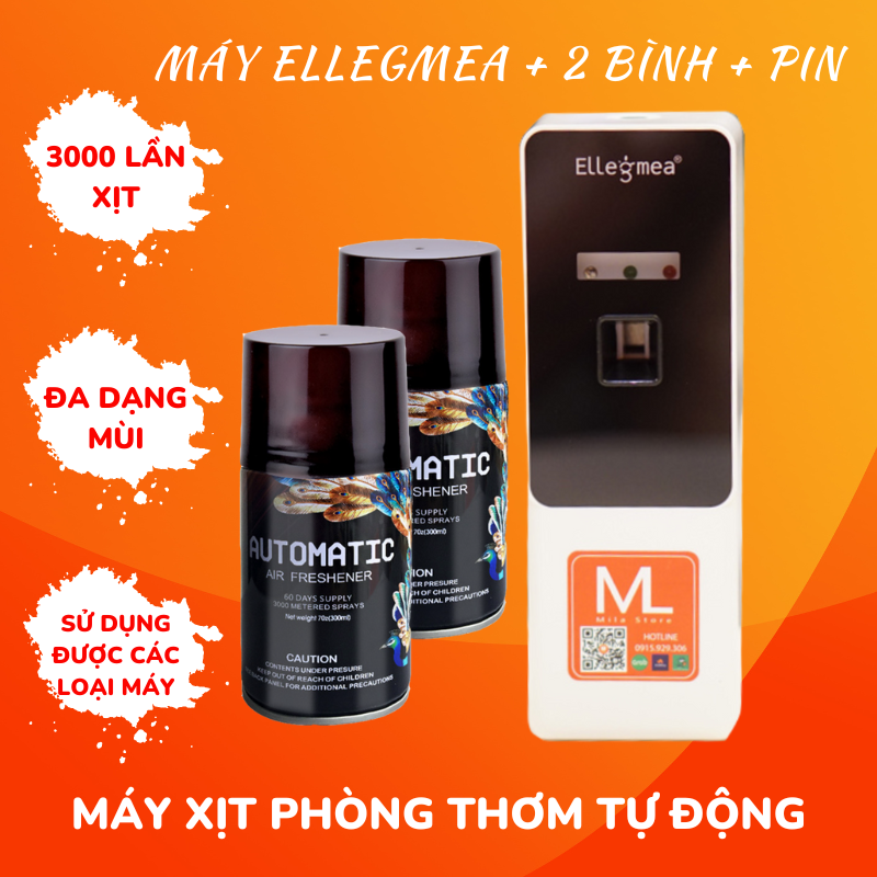 COMBO 1 MÁY + 2 BÌNH xịt thơm phòng tự động Ellegmea (Tặng pin)