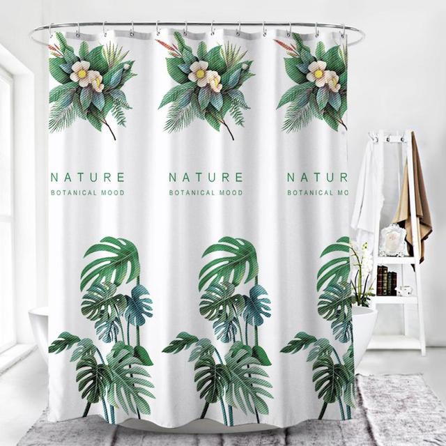 Rèm phòng tắm / rèm cửa sổ hoạ tiết lá dương xỉ xanh 180cm x 180cm loại 1