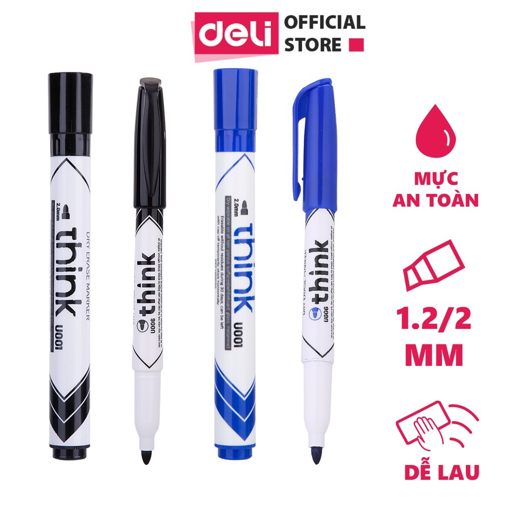 Bút Lông Viết Bảng Trắng Xóa Được Deli 3 Màu U001 - Bút Viết Trơn Mượt Tiện Dụng