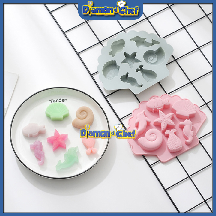 Khuôn Silicon Socola / Thạch / Đá / Xà Phòng 3D 7 Sinh Vật Biển (loại đẹp)