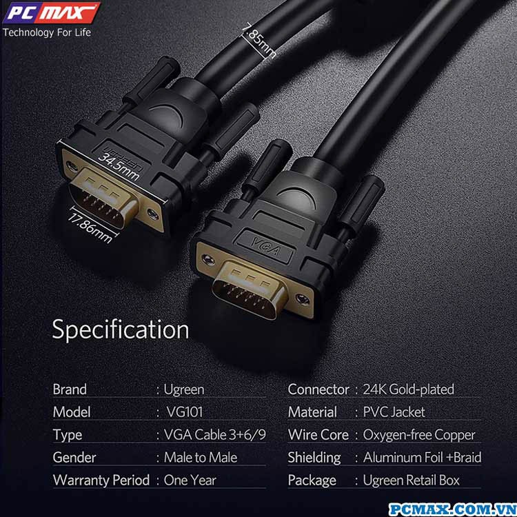 Dây cáp VGA 10M UGREEN 11633 - Hàng chính hãng