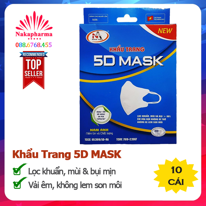 ✅ Khẩu Trang Y Tế 5D Mask Nam Anh Famapro - Lọc vi khuẩn, mùi và bụi mịn - Vải êm, dễ chịu, không bị lem son môi