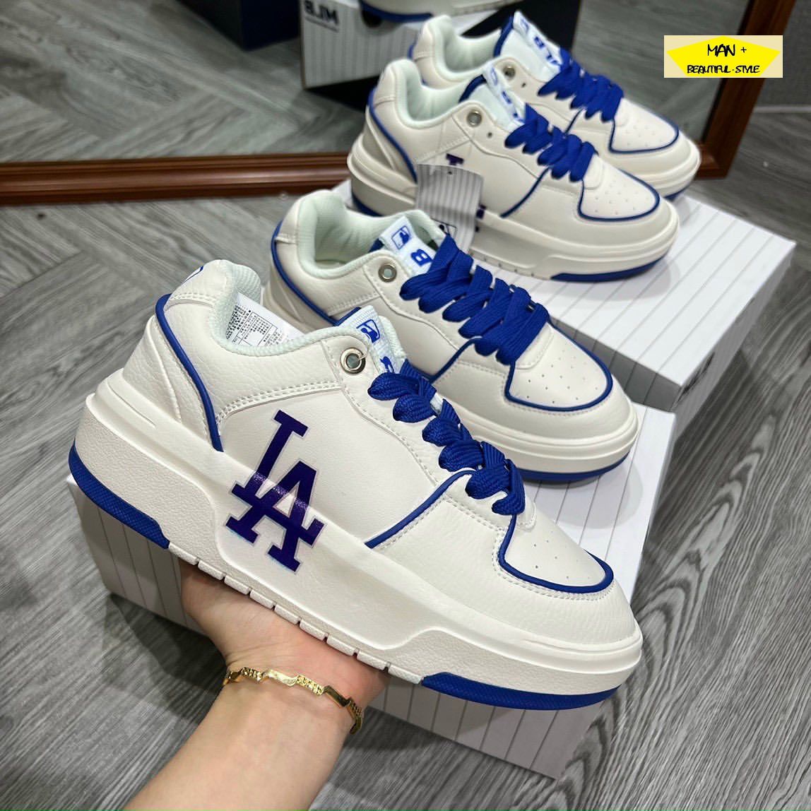 Giày thể thao MLB LA chữ xanh giày sneaker MLB LA đế tăng chiều cao đầy đủ  bill box  Lazadavn