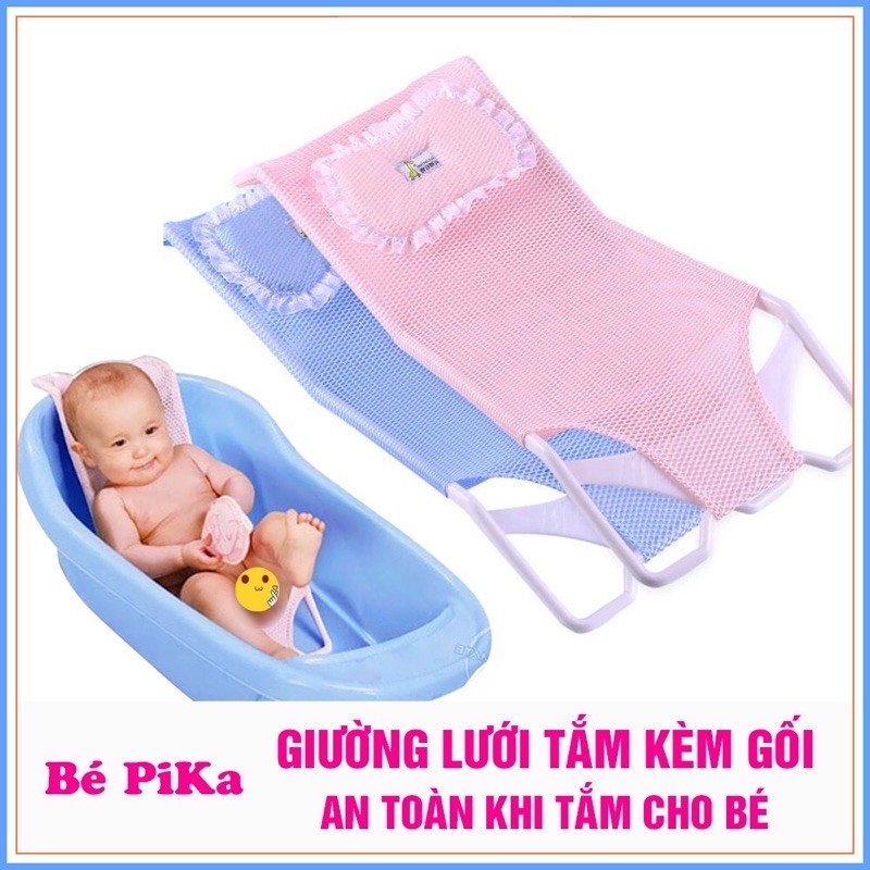 Giường lưới tắm kèm gối chống trơn trượt kê chậu tắm cho bé