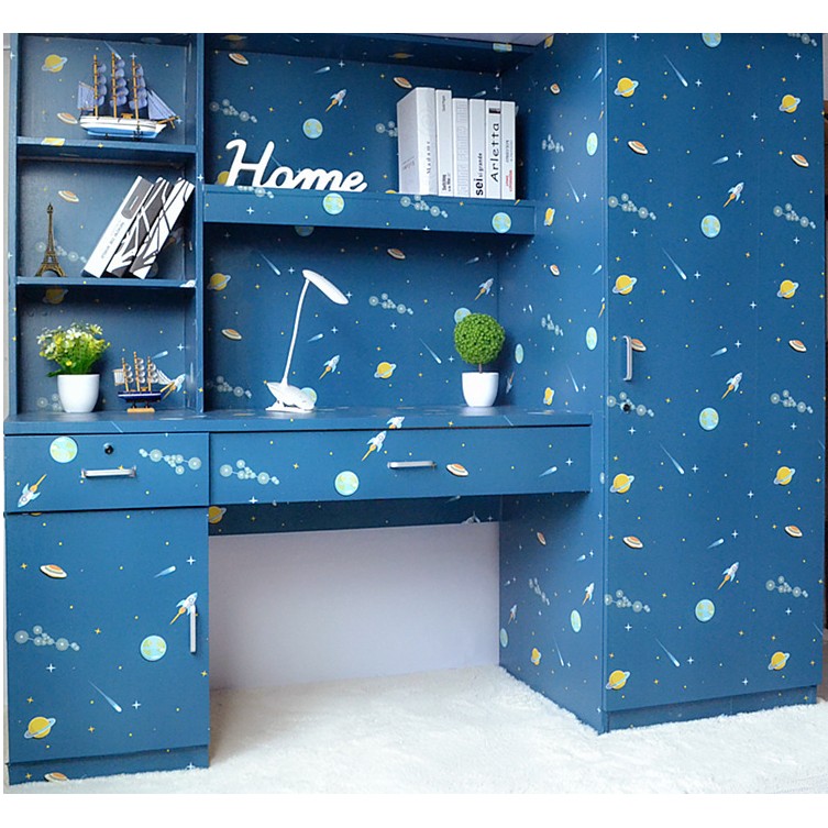 Decal giấy dán tường vũ trụ xanh khổ rộng 0.45m