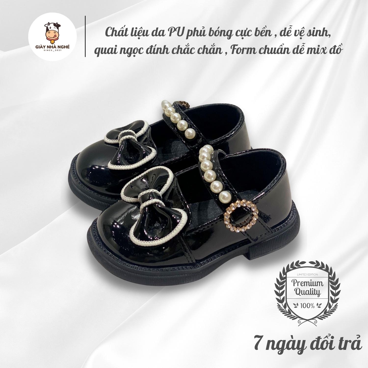 Giày búp bê da cho bé gái - giày búp bê da bóng mềm đính nơ style hàn quốc cho bé gái tuổi 1-5