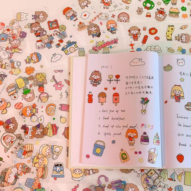 Hình dán sticker gấu siêu siêu cute vẽ nhiều hình khác nhau trang trí sổ tay, máy tính,góc học tập - LUMBLEY