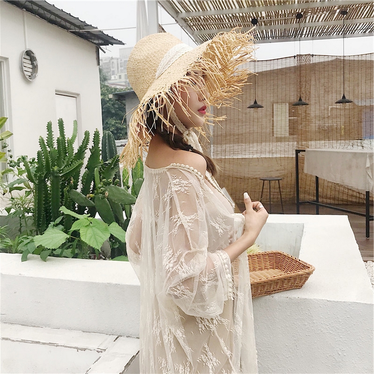 Áo Choàng Kimono Ren Dáng Lỡ Đi Biển