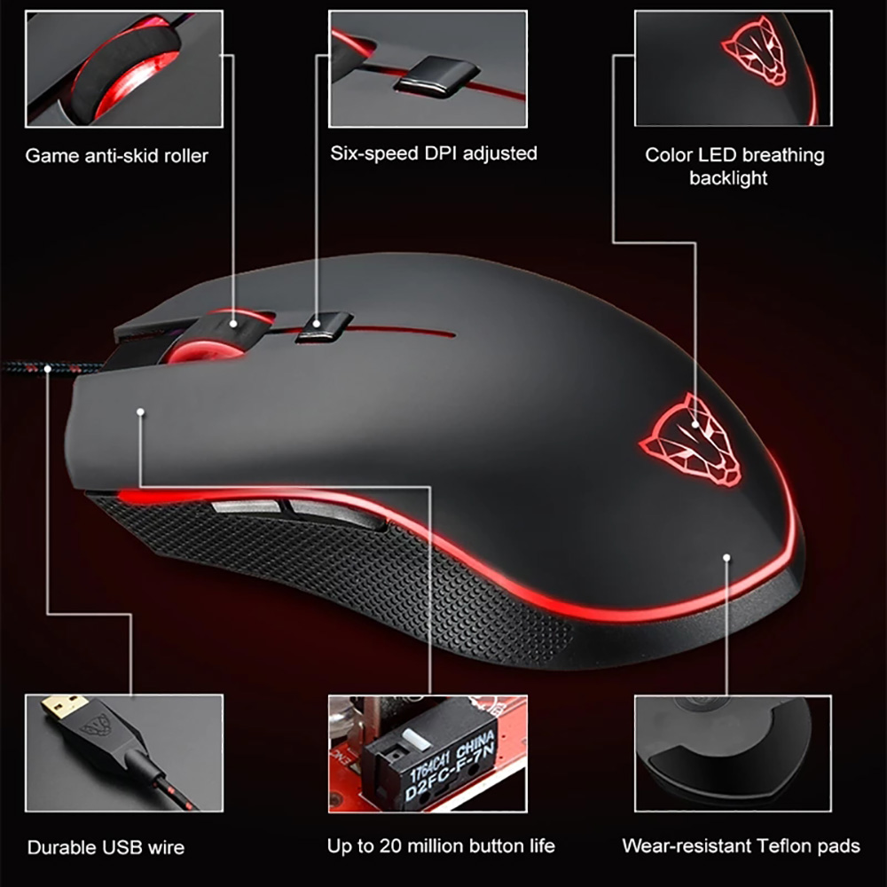 Motospeed V40 USB Wired Gaming Mouse 6 Button Optical with LED Backlit Display Pro Gamer For PC Laptop Desktop Computer Game