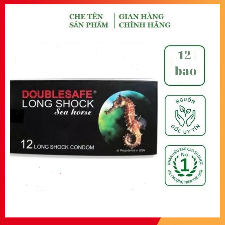 Bao cao su long shock cá ngựa, bao cao su gân gai, chê tên sản phẩm, hộp 12 bao