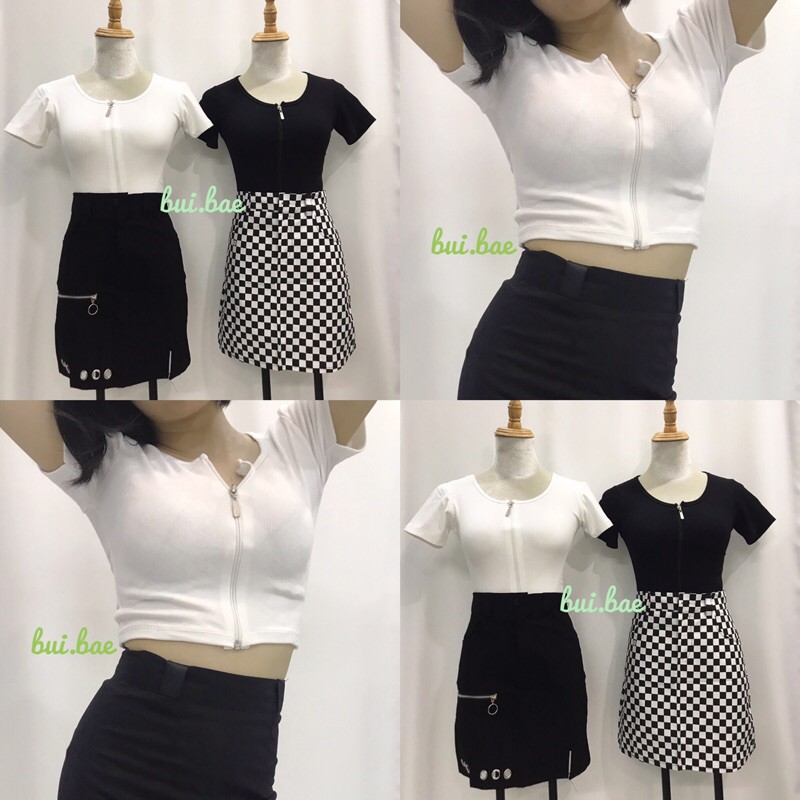 [HCM]Áo crop top kéo khoá anh that (kèm video cận chất)