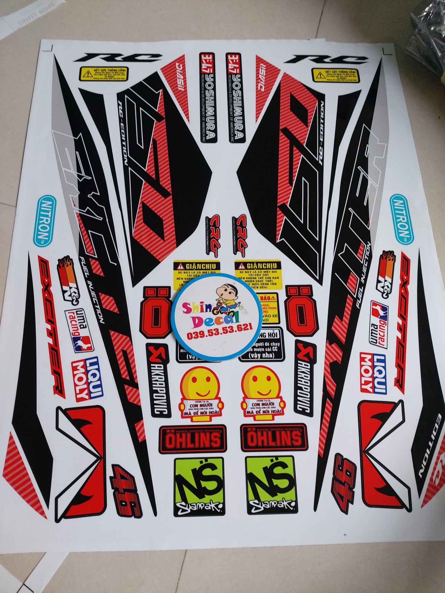 Tem exciter 150 sọc đỏ nhám