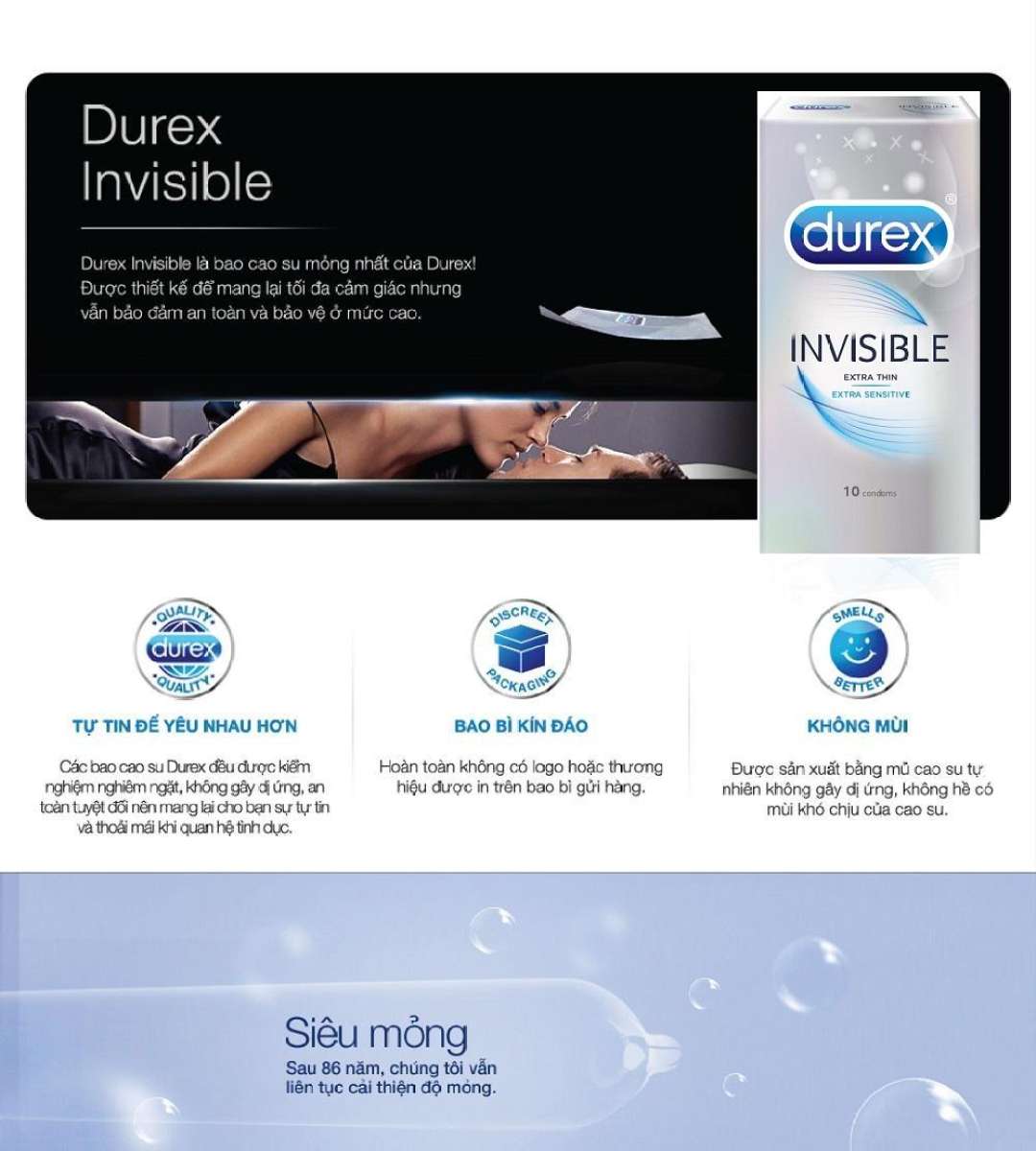 [HCM][ COMBO 2 Hộp ]Bao Cao Su Durexx Invisible Extra Thin cực siêu mỏng Hộp 10 Chiếc [che tên người mua] -