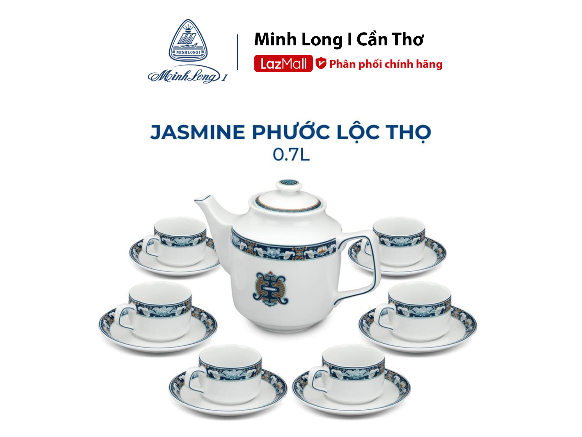 Bộ Ấm Trà  0.7 L - Jasmine - Phước Lộc Thọ - Gốm sứ cao cấp Minh Long I