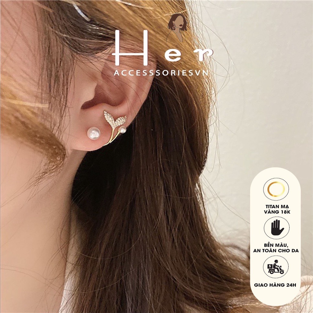Bông tai đuôi cá ôm tai, hoa tai đi tiệc phong cách Hàn Quốc Her accessories H109