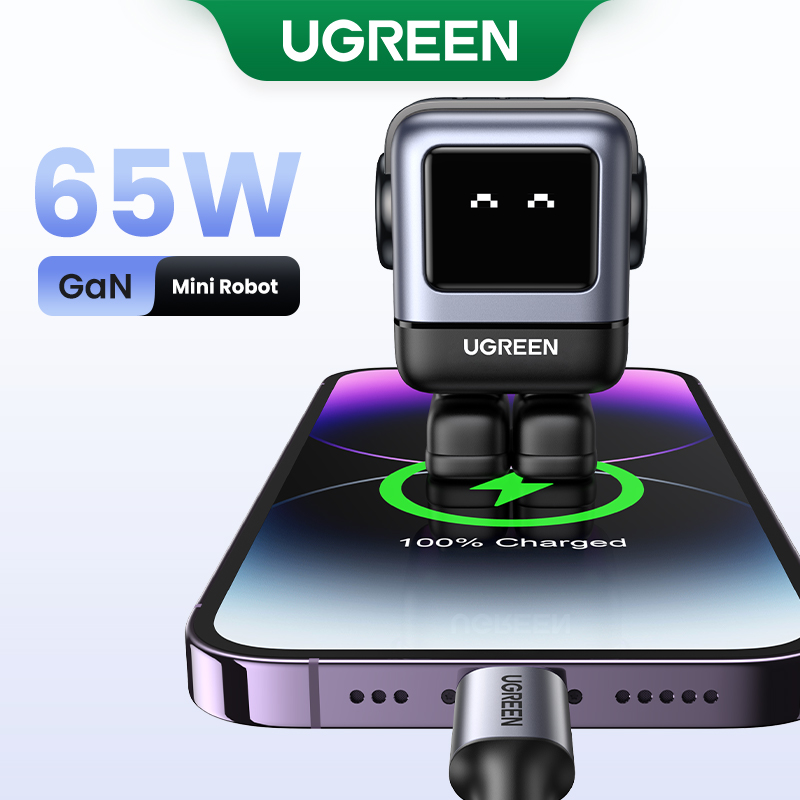 UGREEN 65W Củ sạc máy tính điện thoại sạc nhanh Adapter Business Charger Nexode  Cốc sạc nhanh RoboGaN Mini  30W 65W Công nghệ GaN  3 cổng Sạc Nhanh PD USB QC 4.0 3.0 Cho iPhone 15 14 13 12 Pro Max  Model：15570