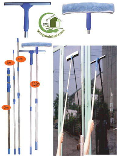 Bộ cây lau kính inox hai đầu lau, cán có thể kéo dài 230cm, độ bền Cao dễ dàng lau sạch mọi vết bẩn
