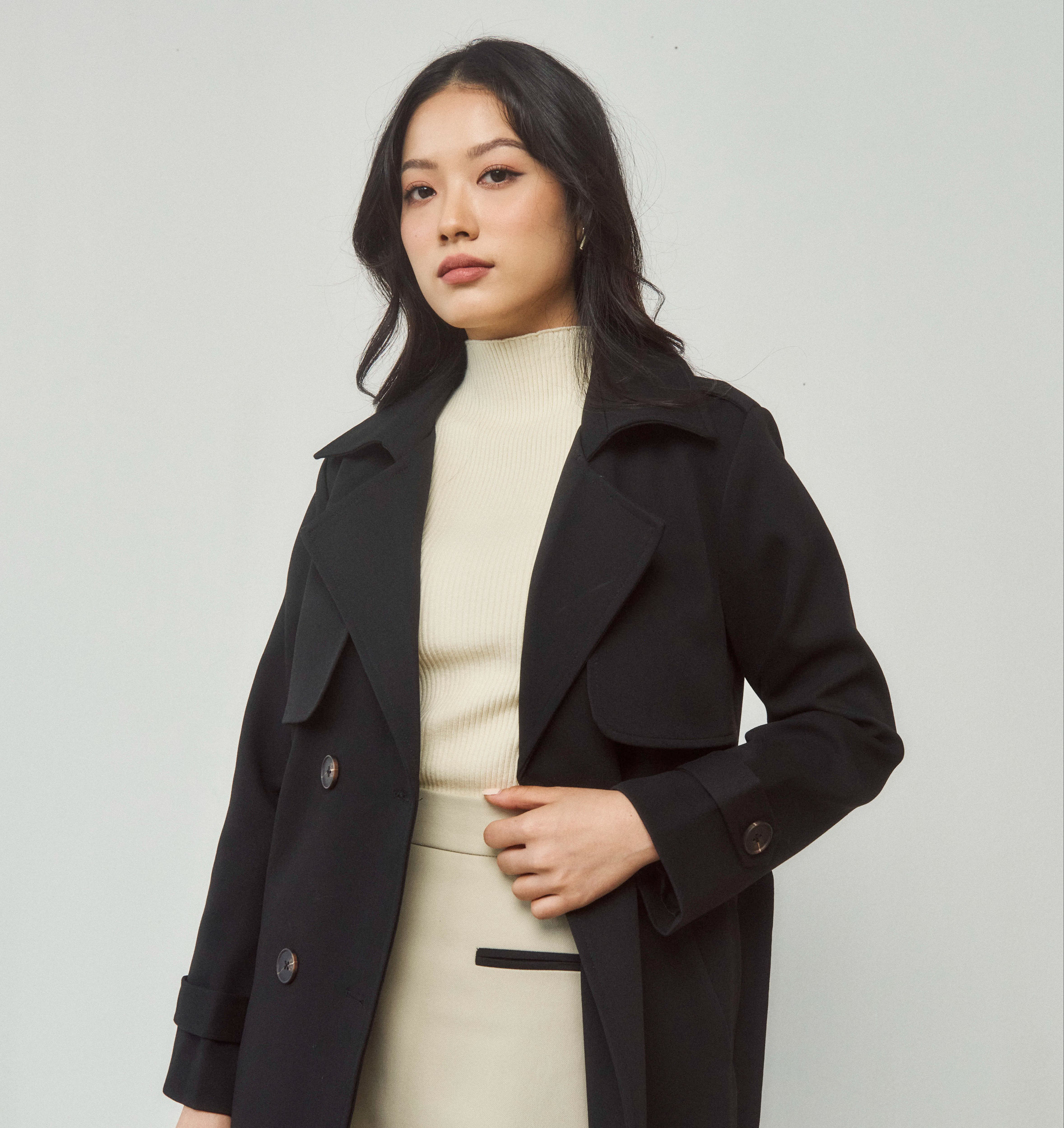 Maiimer - Áo khoác trench coat dáng lửng màu đen