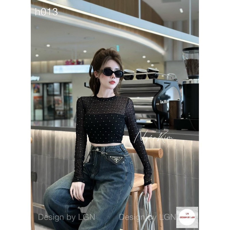 Áo kiểu dài tay lưới nhũ siêu hót cw