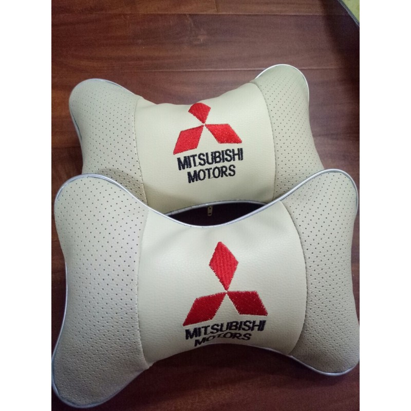 gối tựa đầu xe ô tô thêu logo mitsubishi ( 1 gối kem )