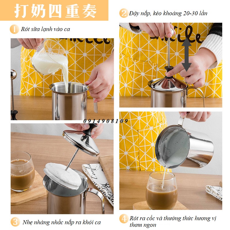 Ca inox - sục sữa lạnh tạo bọt 400ml - 800ml