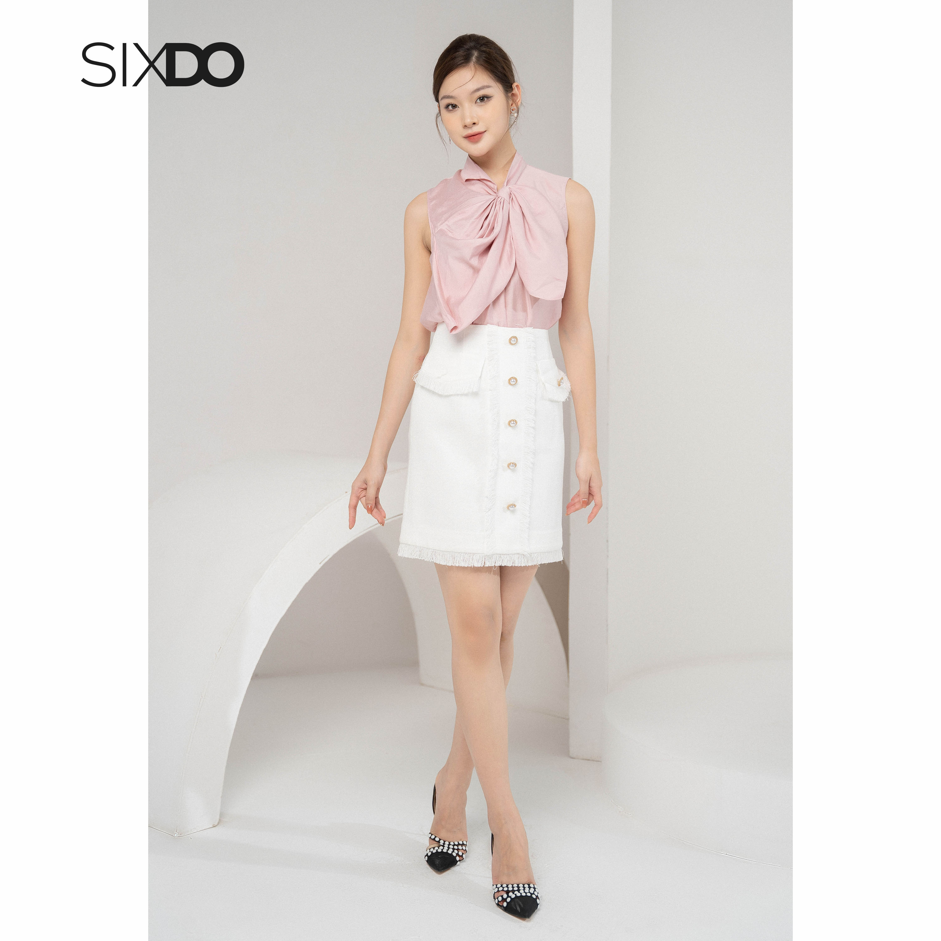 Chân váy tweed trắng SIXDO (White Mini Tweed Skirt)