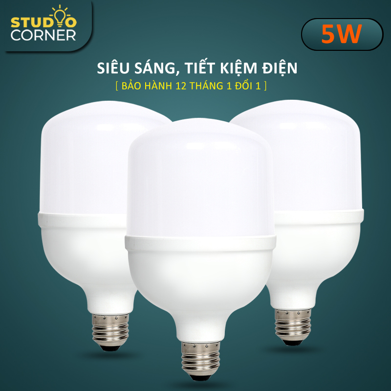 Combo 3 Bóng đèn Led hình trụ búp tiết kiệm điện, đuôi vít xoắn ốc E27 công suất 5W-10W-15W-20W-30W-40W-50W, ánh sáng trắng, tuổi thọ cao, không nhấp nháy, không tia UV, nhà trọ, gia đình, văn phòng-DBT