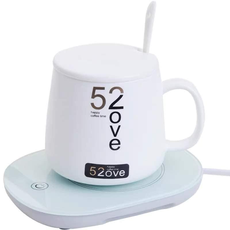 Máy hâm nóng và giữ nhiệt cho đồ uống luôn ấm nóng, phù hợp cho mùa thu đông, Đế hâm nóng cafe, sữa, thức uống cho trẻ em và người lớn (Tặng kèm bộ cốc thìa sứ), De ham nong cafe, sua, thuc uong cho tre em va nguoi lon