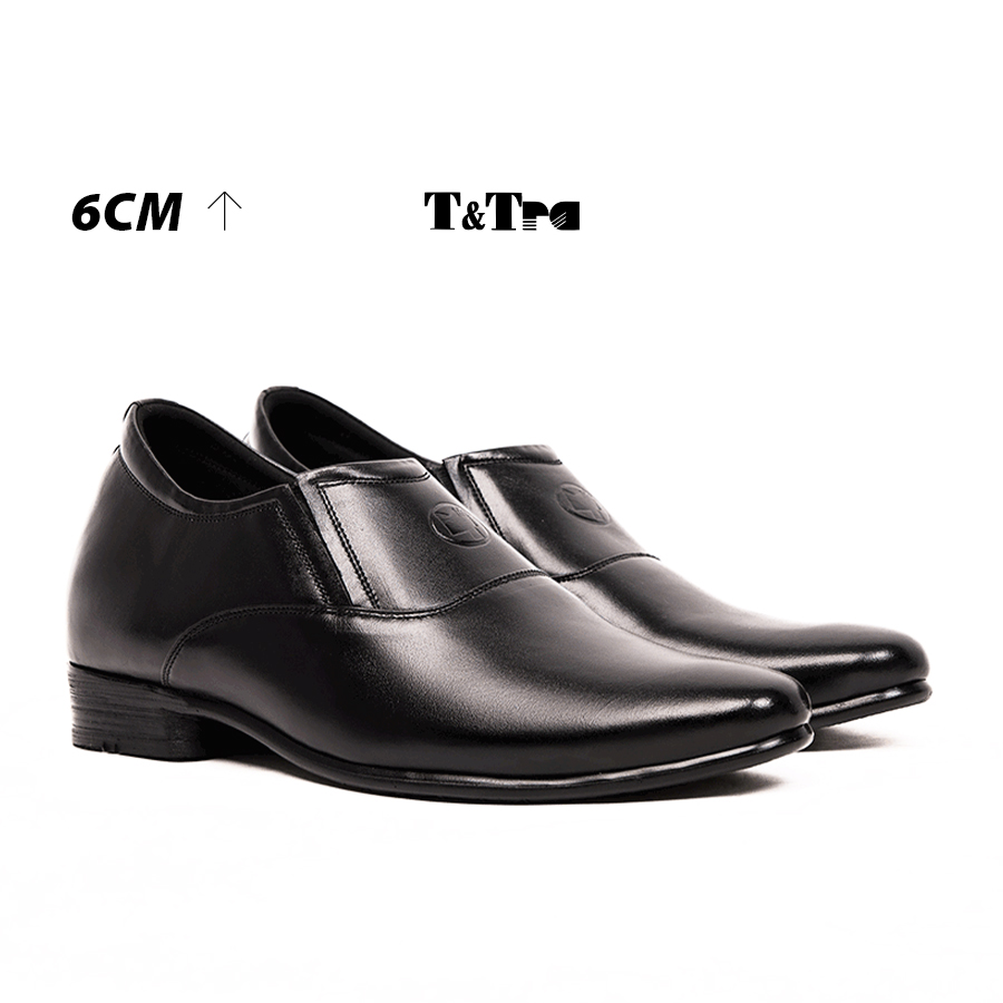 [ 6CM ] Giày Tăng Chiều Cao Nam T&TRA S1005 Đen Trơn