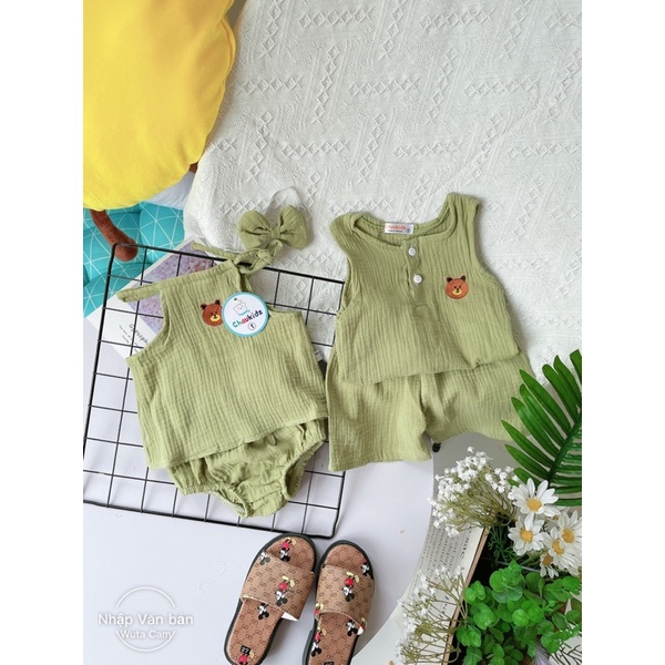 Bộ Đũi Xốp Mặt Gấu Nâu Cho Bé