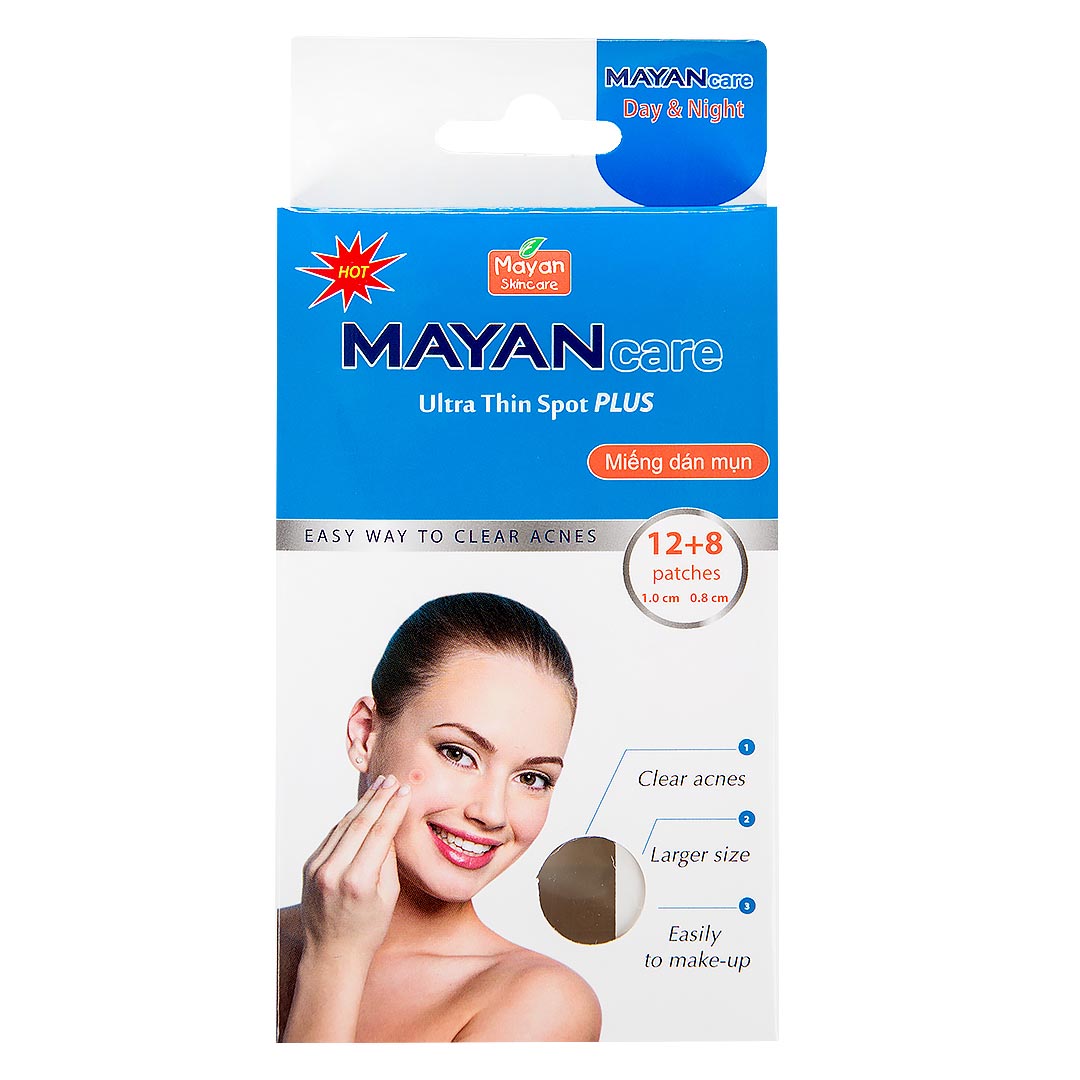 Miếng Dán Mụn Mayan Ultra Thin Spot Plus 12+8 miếng (12 miếng 1.0cm + 08 miếng 0.8cm)