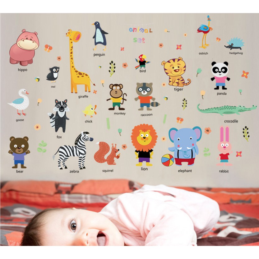 Decal Dán Tường Thú Tiếng Anh 92025  Có Keo Sẵn