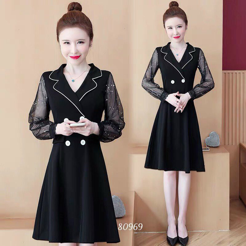 [HCM]ĐẦM CÔNG SỞ CỔ VEST PHỐI NÚT DỄ THƯƠNG-D10