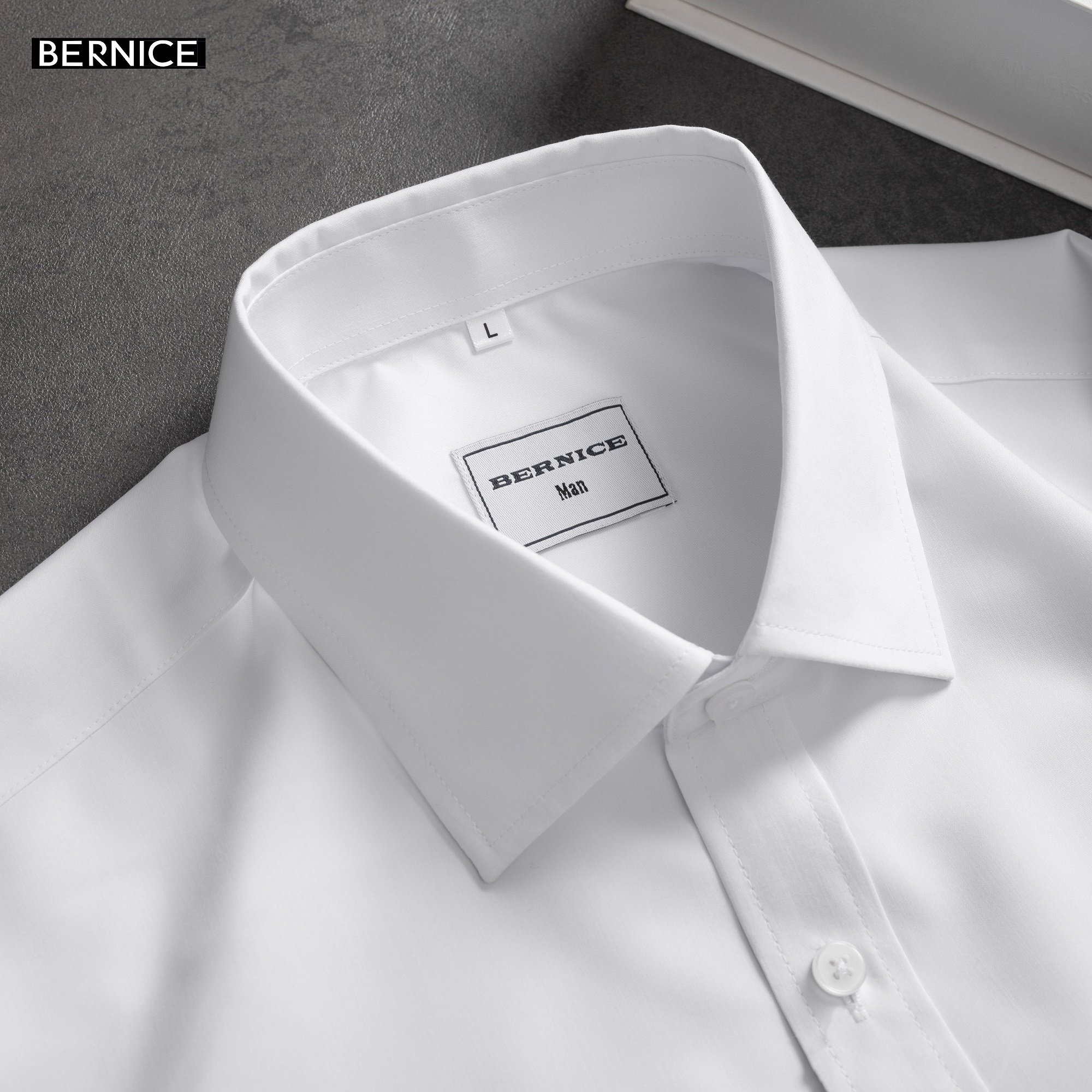 Áo sơ mi NAM Trắng dài tay cao cấp, KHÔNG NHĂN, KHÔNG BÁM BỤI, áo sơ mi công sở BERNICE MAN