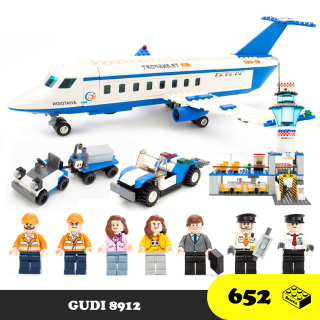 Đồ chơi Lego máy bay du lịch màu xanh cỡ lớn, Lego Big Air Transport GUDI 8912, Xếp hình thông minh [652 Mảnh ghép] thumbnail