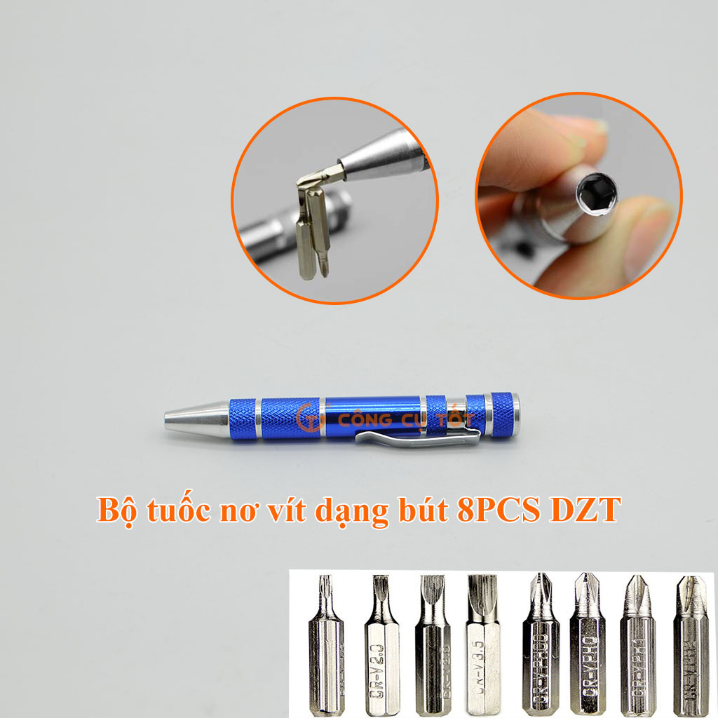 Bộ tuốc nơ vít dạng bút 8 chi tiết DZT - Bút bắt vít đa năng 8 đầu