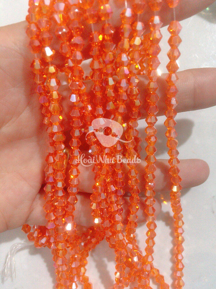 Chùm 10 sợi hạt đá pha lê nón (thuỷ tinh) 4mm đính kết may vá handmade