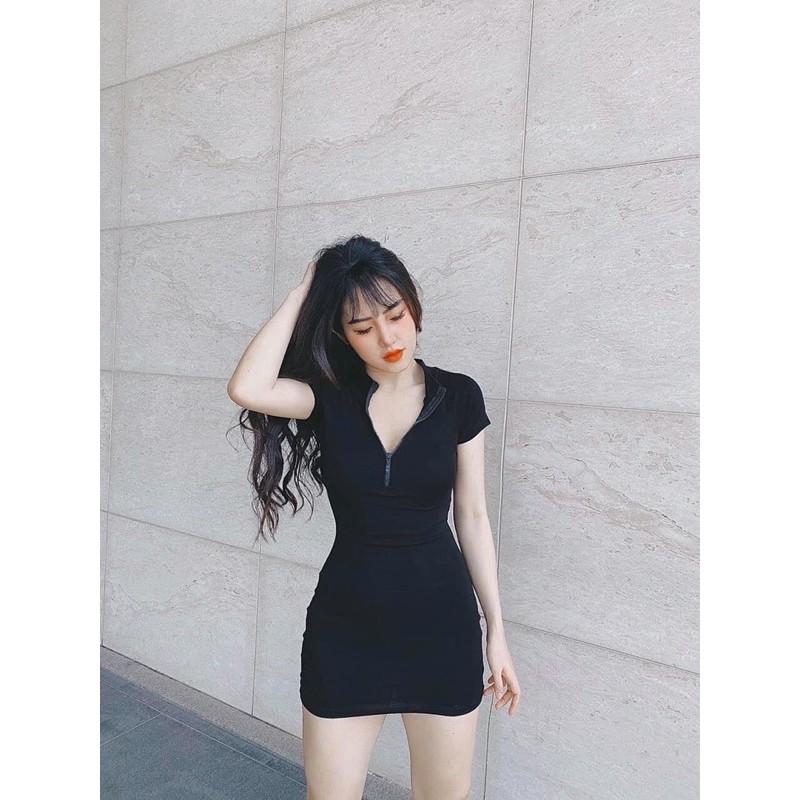 Đầm Body Ôm Dây Kéo Trước Ngực