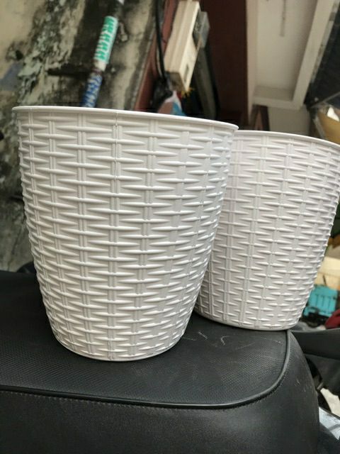 combo 2 chậu nhựa kiểu đan mây 17x18cm