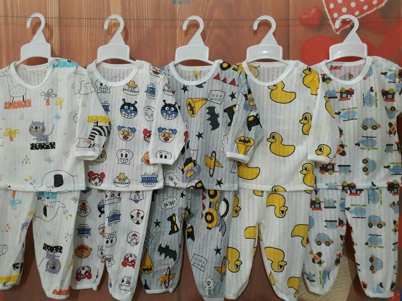 Combo 5 bộ dài cotton giấy cài vai cho bé