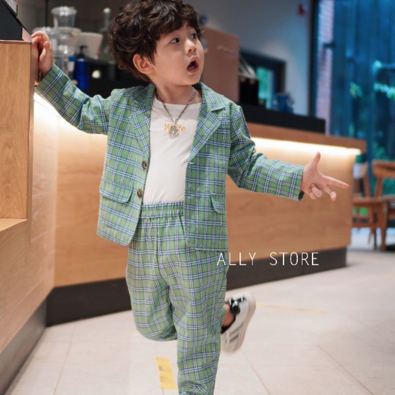 Bộ Vest kẻ xanh bé trai ALLY_K112