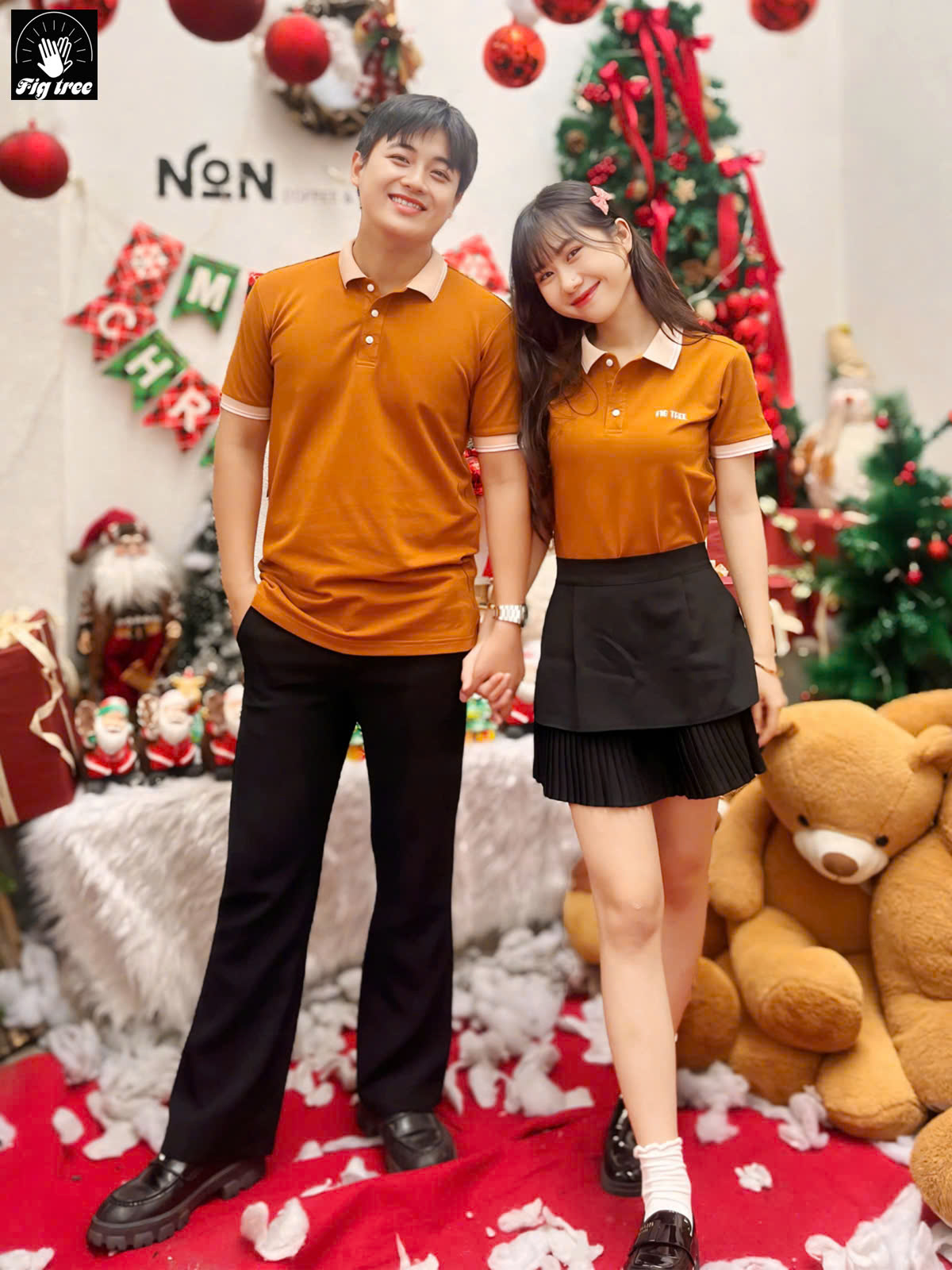 Set áo thun đôi polo Fig Tree màu cam đất siêu hót
