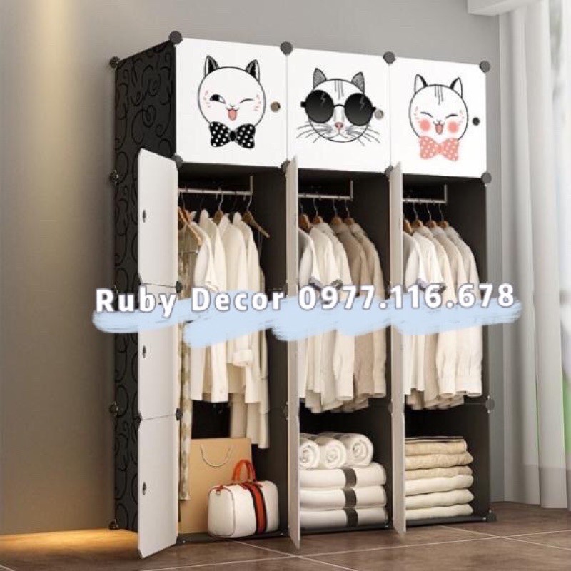 Xưởng Tủ Nhựa Đài Loan Ghép 12 Ô Cửa Mèo Vua Để Quần Áo Đa Năng Thông Minh