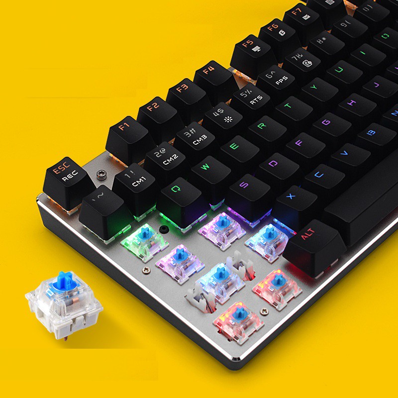 Bàn Phím Gaming k100 có 104 phím Led Rainbow 12 Chế Độ Đèn Led 26 phím nhấn đồng thời swith blue