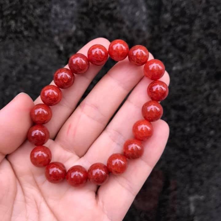 Vòng tay đá mã não vân rồng đỏ 10ly